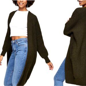 Topshop Olive Green Ribbed Open Front Cardigan with Pockets US 8-10